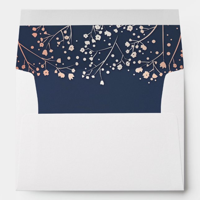 Blush Baby's Breath Floral Elegant Navy Wedding Envelopes (Back (Bottom))