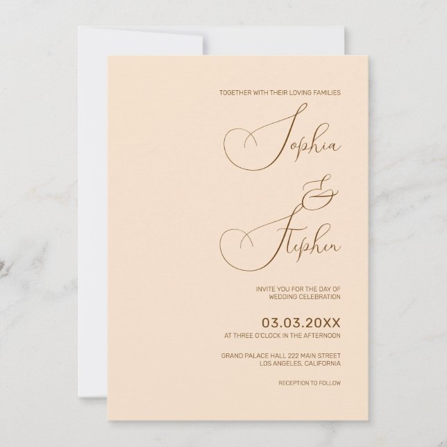 Blush Background Minimalism Wedding Invitation (Front)