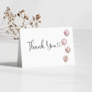 Blush Balloons Girl First Birthday Thank You Card