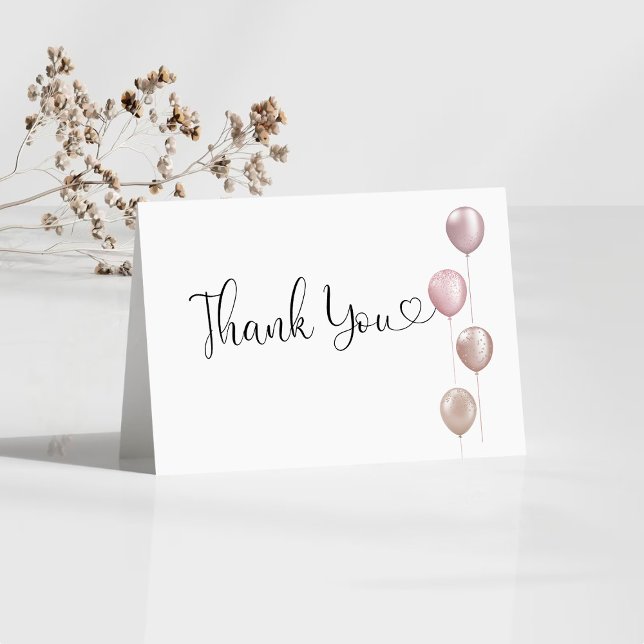 Blush Balloons Girl First Birthday Thank You Card (Creator Uploaded)
