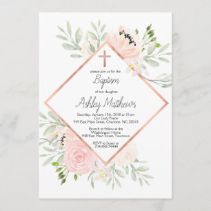 blush baptism invitation, first communion invitation