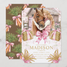 Blush Barn Horse Birthday Invitation with Girl