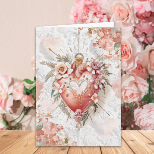 Blush Baroque Floral Sacred Heart Valentine’s Day  Card