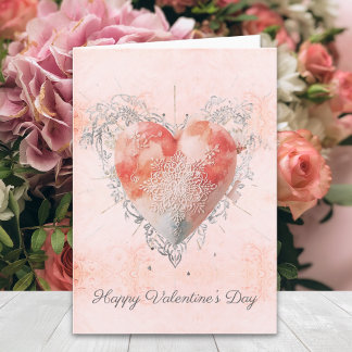 Blush Baroque Lace Sacred Heart Valentines Day Card