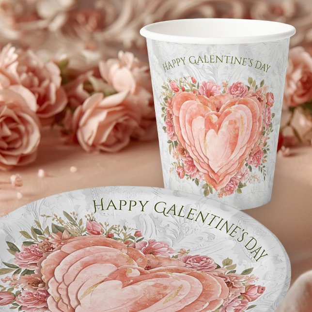 Blush Baroque Rococo Floral Heart Galentine   Paper Cups (Creator Uploaded)