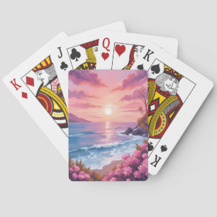 Blush Beach Bay Ocean Sunset Pink Watercolor Playing Cards