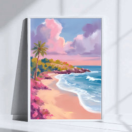 Blush Beach | Pink Ocean Painting Poster