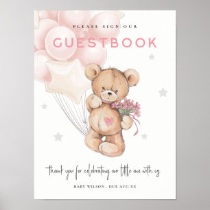 Blush Bear Balloon Guestbook Sign Baby Shower