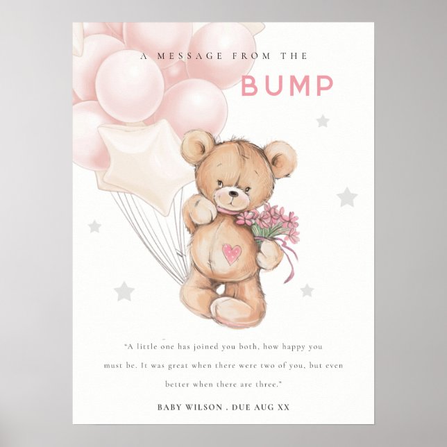 Blush Bear Balloon Message From Bump Baby Shower Poster (Front)