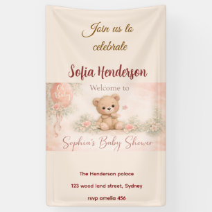 Blush  Bear Soft Water colour floral baby shower Banner