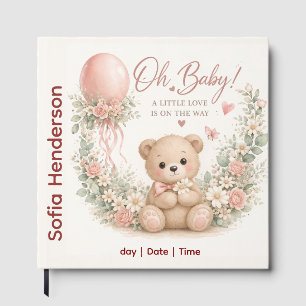 Blush Bear Soft Water colour floral baby shower F Guest Book