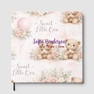 Blush Bear Soft Water colour floral baby shower Guest Book