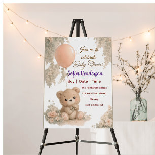 Blush  Bear Soft Water colour floral baby shower Invitation
