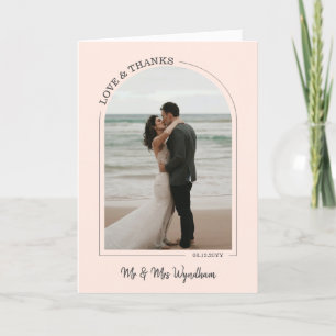 Blush Beautiful Arch Wedding Photo Love & Thanks Thank You Card