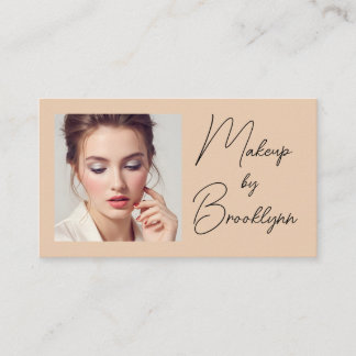Blush Beige Black Script Photo Makeup Business Card