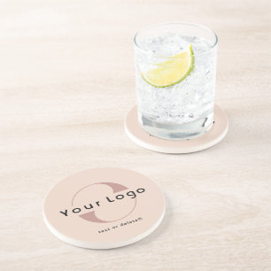 Blush Beige Company Logo Business Round Sandstone  Coaster