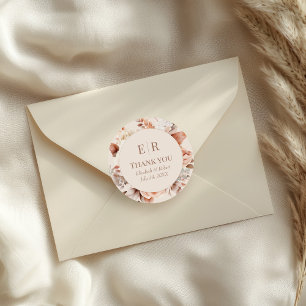 Blush Beige Monogram Wedding Thank You Sticker