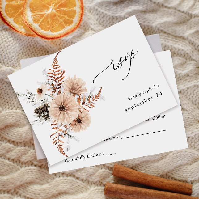 Blush Beige & Pine Rustic w Meal RSVP Card (Creator Uploaded)