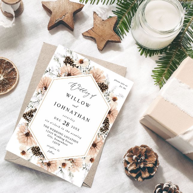 Blush Beige & Pine Rustic Wedding Invitation (Creator Uploaded)