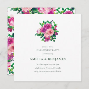 Blush Berry Floral Engagement Party Magenta Invitation