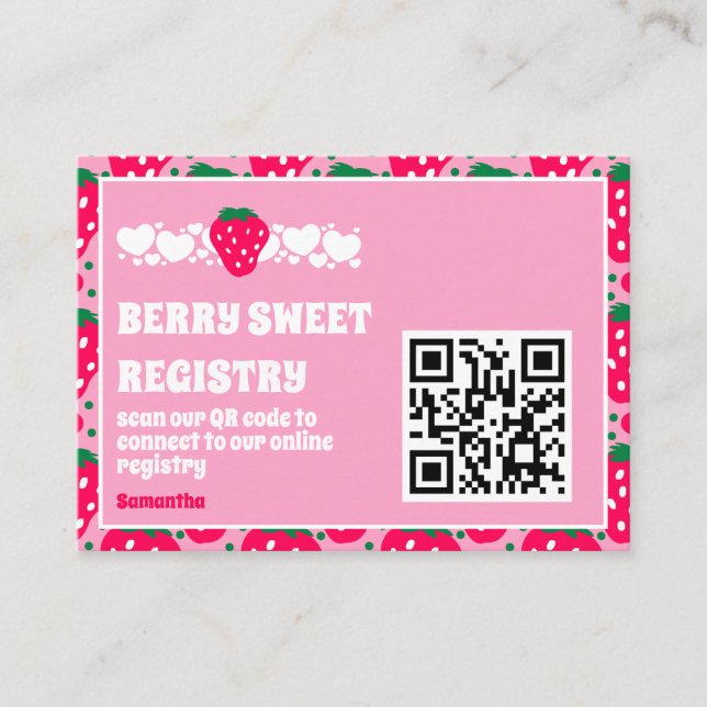 Blush Berry QR Code Bridal Celebration Registry  Enclosure Card (Front)