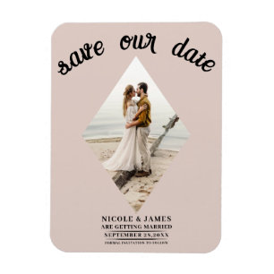 Blush Bisque Diamond Photo Wedding Save the Date Magnet