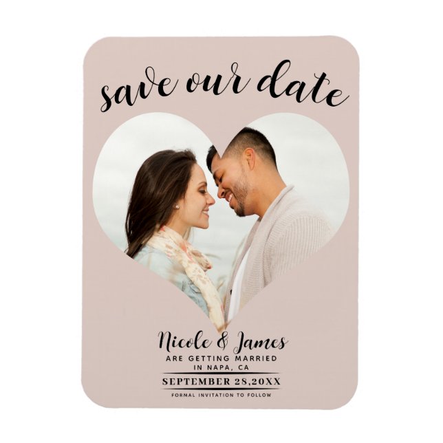 Blush Bisque Heart Photo Wedding Save the Date Magnet (Vertical)