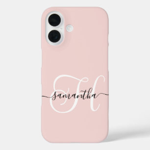 Blush Black and White Elegant Monogram iPhone 16 Case
