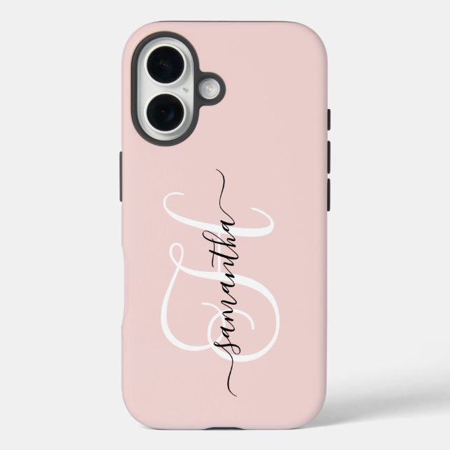 Blush Black and White Elegant Monogram Case-Mate iPhone Case (Back)