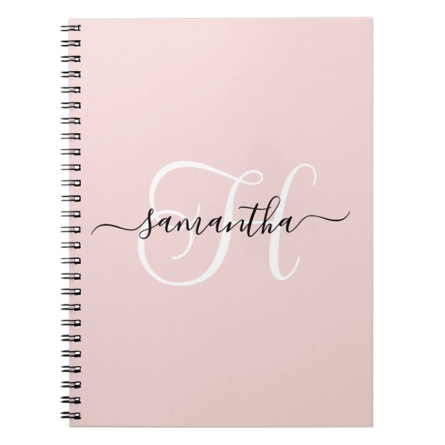 Blush Black and White Elegant Monogram Notebook (Front)