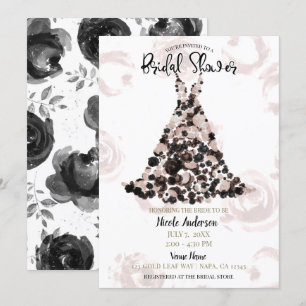 Blush Black Classy Floral Rose Dress Bridal Shower Invitation