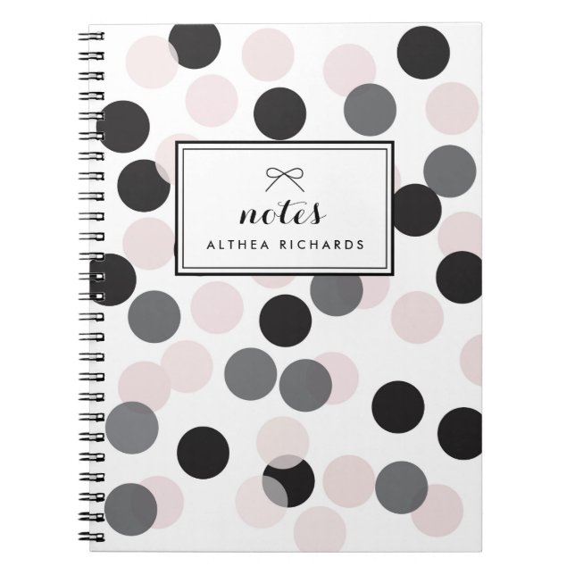 Blush & Black Confetti Dots Pattern Personalised Notebook (Front)
