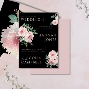 Blush & Black Elegant Floral Watercolor Invitation