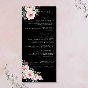 Blush & Black Elegant Floral Watercolor Menu