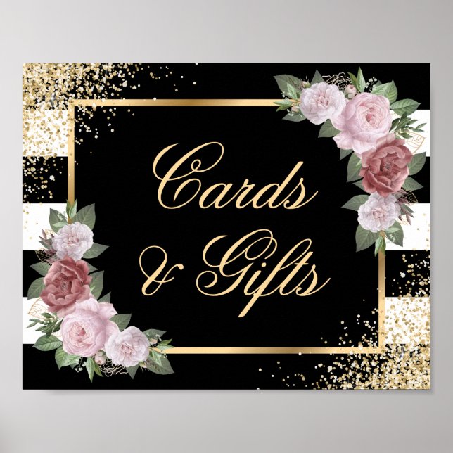 Blush Black Floral Wedding Cards and Gifts Sign (Front)