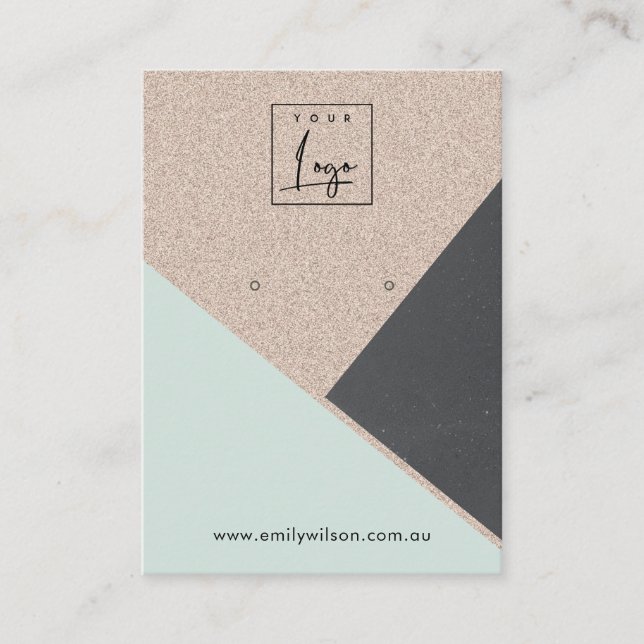  Blush Black Glitter Aqua Blue Earring Display Business Card (Front)