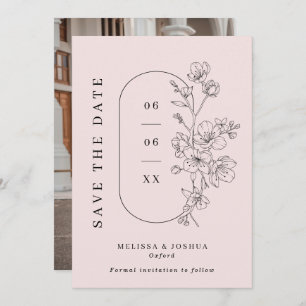 Blush & Black Line Drawn Floral Photo Wedding Save The Date