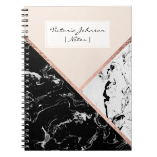 Blush black white marble rose gold colour block notebook