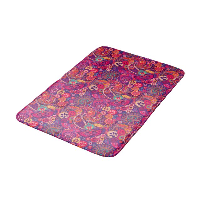 Blush Bloom: Artistic Pink Garden Pattern Bath Mat (Angled)