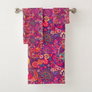 Blush Bloom: Artistic Pink Garden Pattern Bath Towel Set