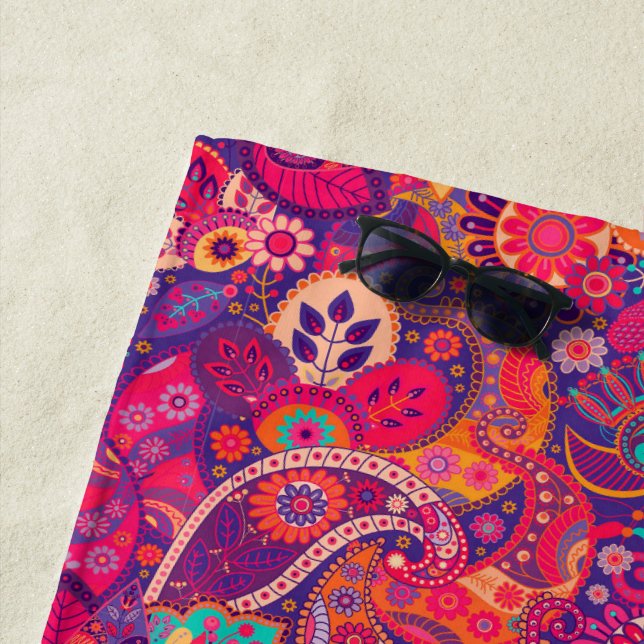 Blush Bloom: Artistic Pink Garden Pattern Beach Towel (In Situ)