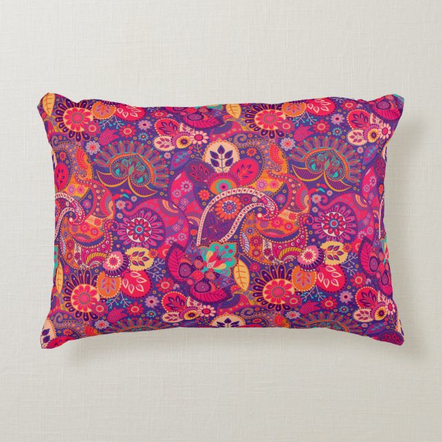 Blush Bloom: Artistic Pink Garden Pattern Decorative Cushion (Front)
