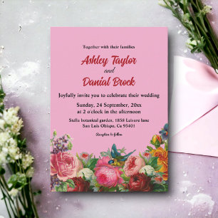 Blush Bloom Colourful Roses Romantic Floral Weddin Invitation