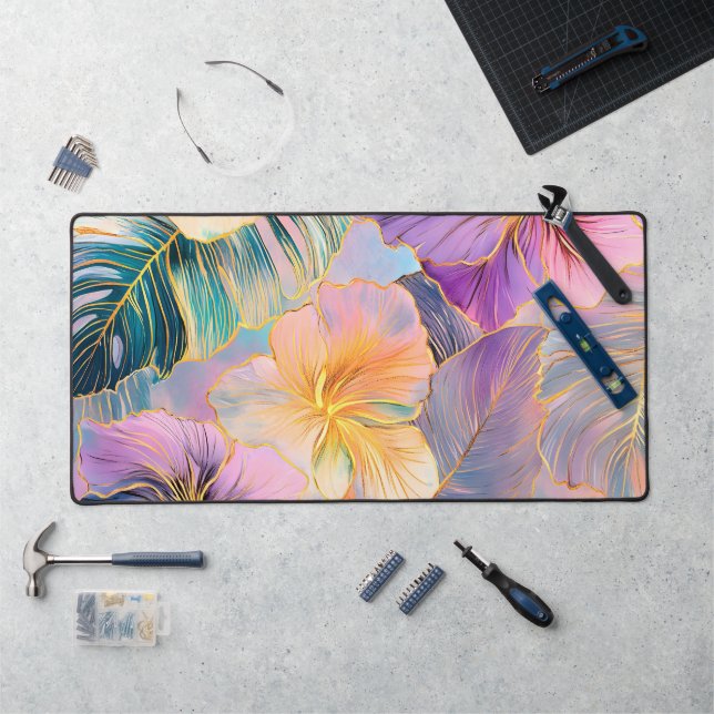 Blush Bloom Exotic Leaves Flower Desk Mat (Workstation)