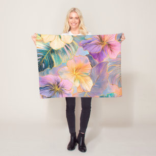 Blush Bloom Exotic Leaves Flower Fleece Blanket