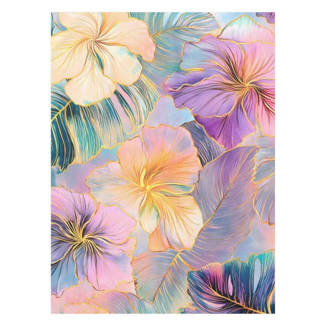 Blush Bloom Exotic Leaves Flower Tablecloth (Front)