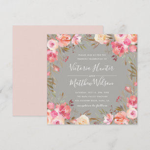 Blush Bloom Floral Wedding Invitation   Grey