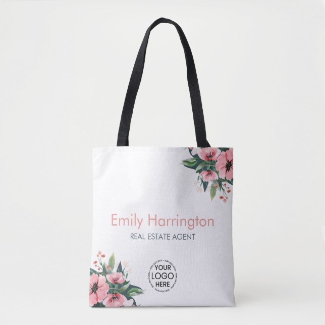Blush Bloom Grey Real Estate Agent Tote Bag (Front)