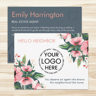 Blush Bloom Introduction Grey Real Estate Agent Postcard