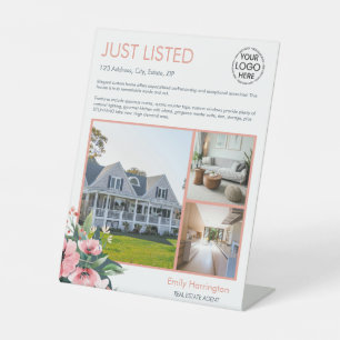 Blush Bloom Listing Grey Real Estate Agent Pedestal Sign